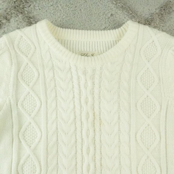 Eliza J Knit Sweater Dress Womens Large White Bell Sleeve Nordic Scandinavian - Picture 4 of 13